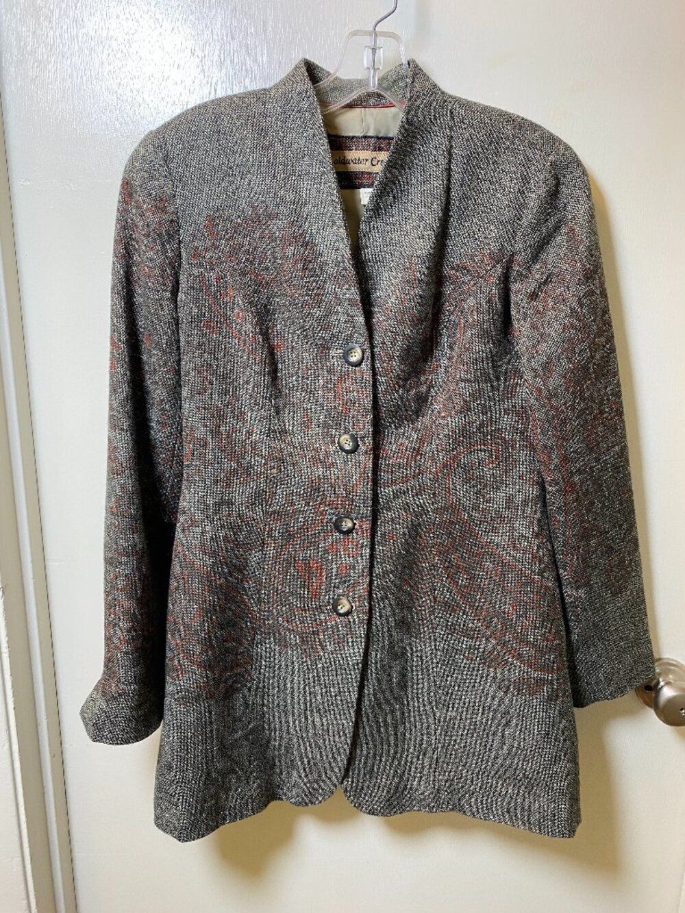Coldwater Creek Paisley Tapestry Blazer Jacket Size 4 Gray Rust Wool Blend Lined